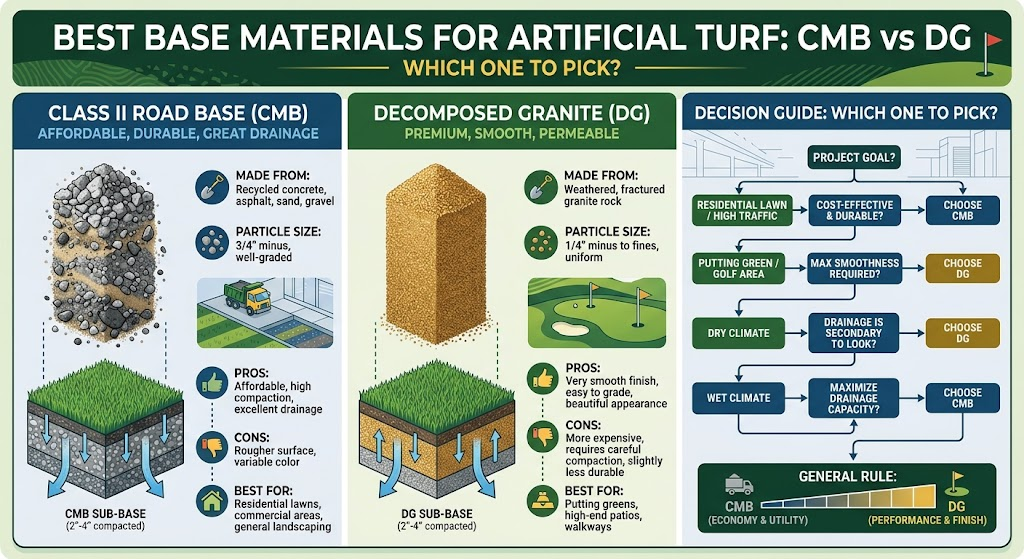 best base materials for artificial grass, infographic