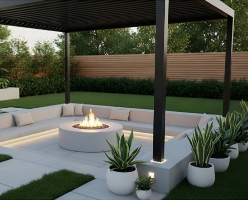 Modern patio design example showing what is hardscaping