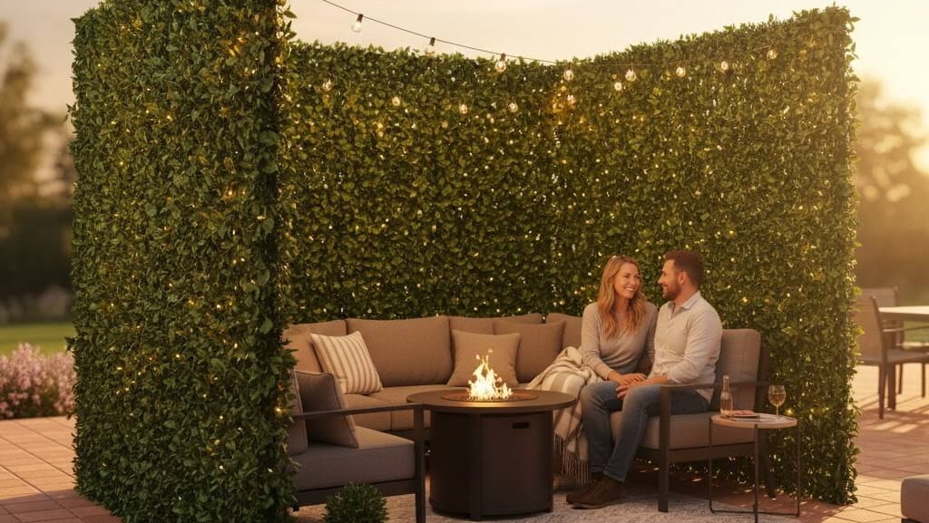 Artificial hedge wall design for backyard privacy and greenery