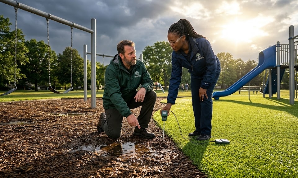 An image depicting drainage conditions for playground surfacing.