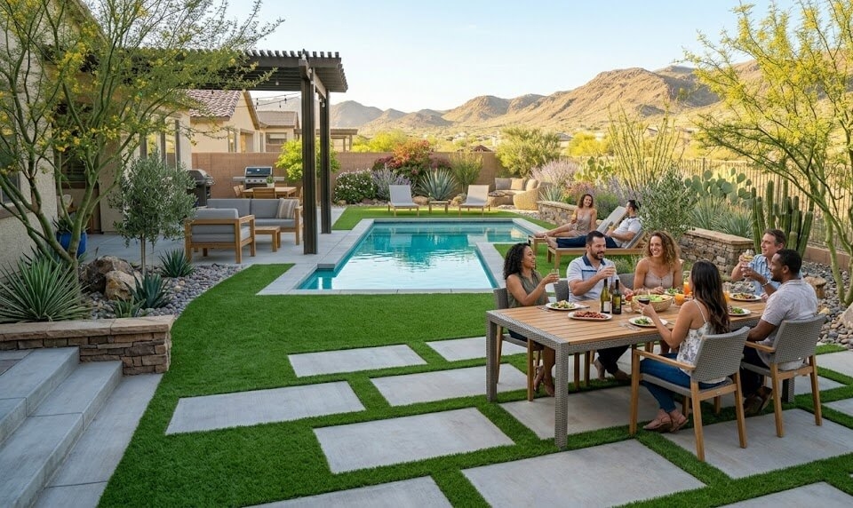 artificial turf backyard ideas for paver patio designs