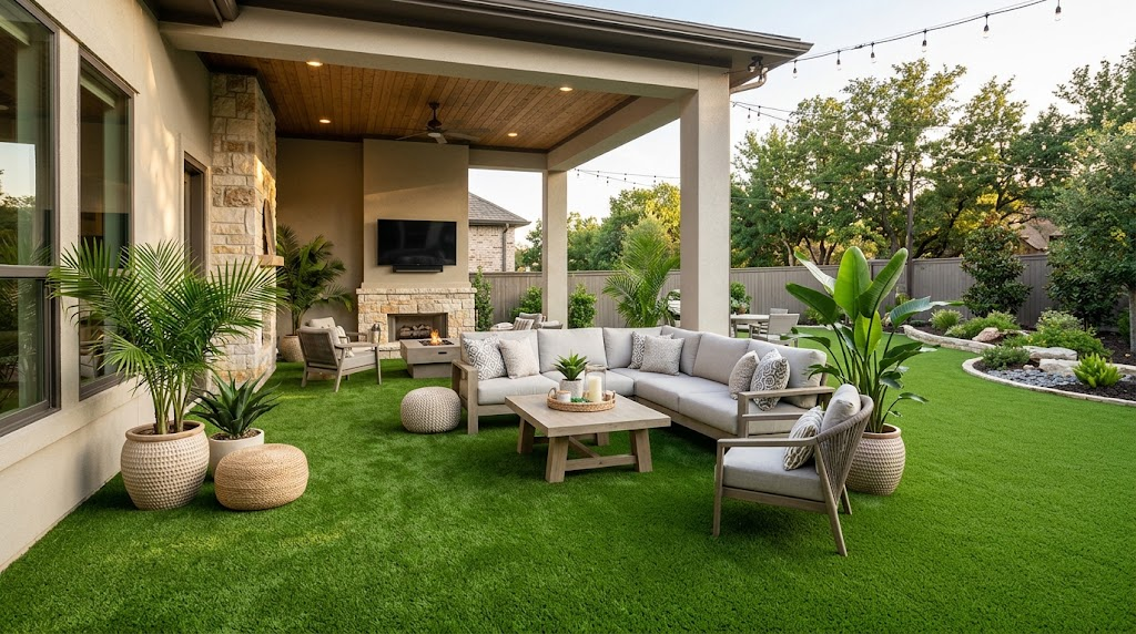 Artificial grass for patio ideas