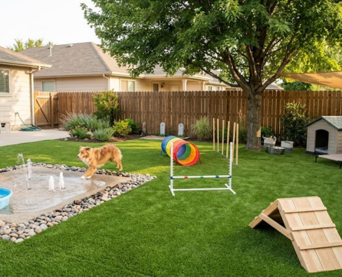 Backyard ideas for dogs with artificial grass